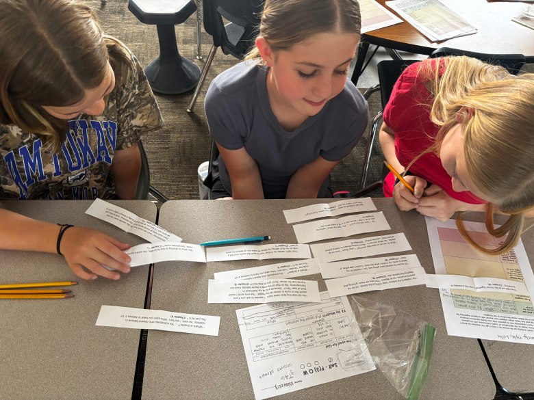 Sixth graders in Douglas County sort through evidence from a novel to plan a response to a writing prompt.