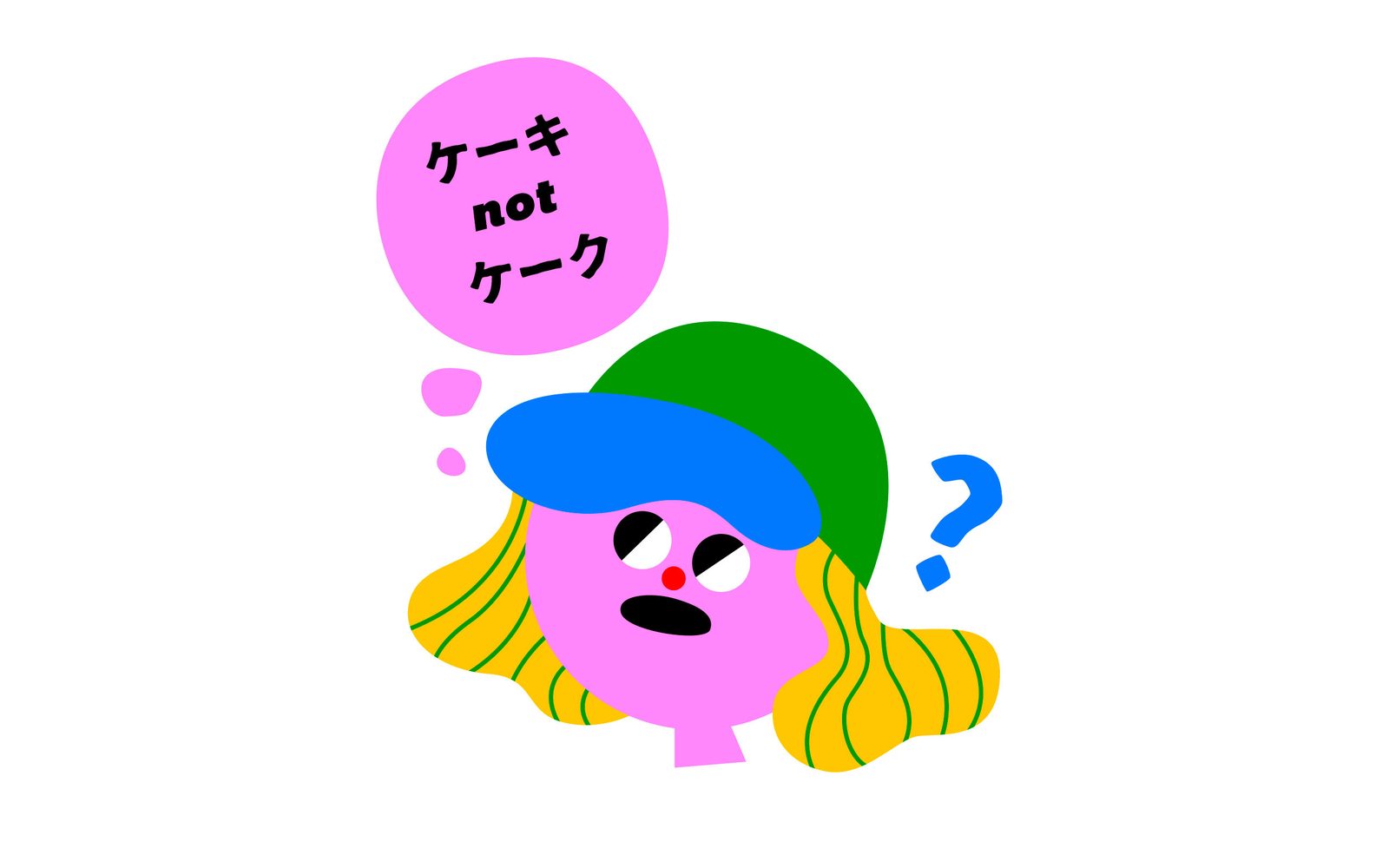 Illustration of a person thinking about the correct katakinization for cake