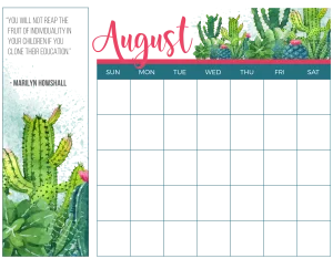 August Homeschool Printable Calendar